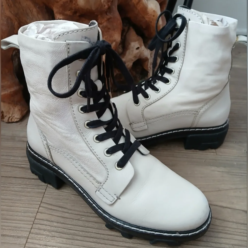 RAG & BONE Shiloh White LEATHER Lace Up COMBAT BOOTS Women's Shoe Size 7.5 38 - Picture 3 of 10